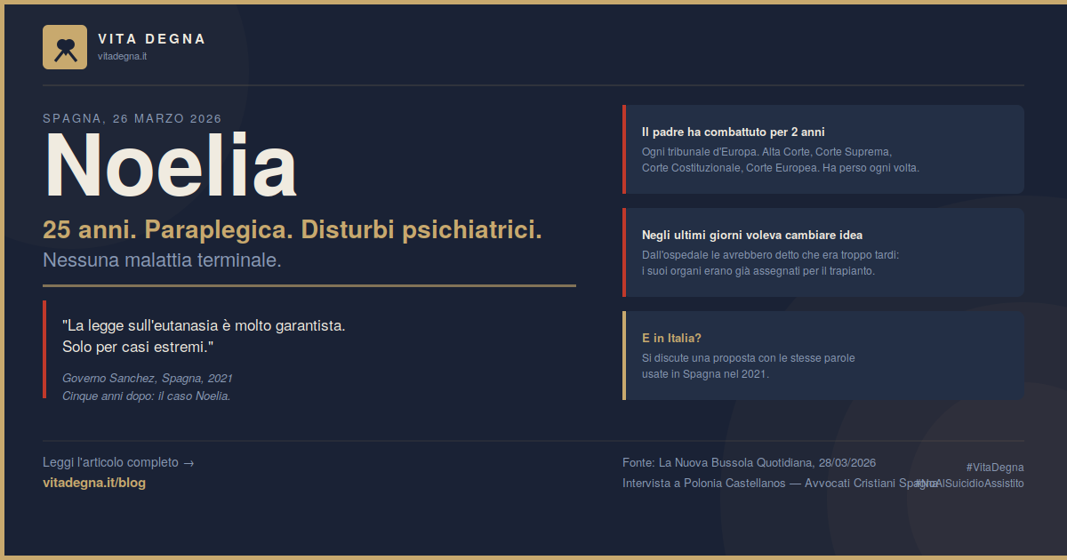 Noelia, 25 anni, uccisa in Spagna. E in Italia ci stiamo preparando a fare lo stesso